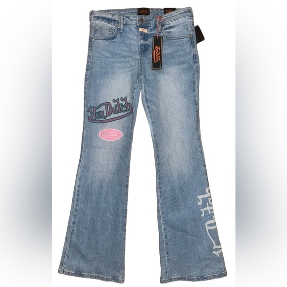 *NWT* VON DUTCH Low Rise Bootcut Patch Embroidered Jeans Light Wash - Picture 6 of 10